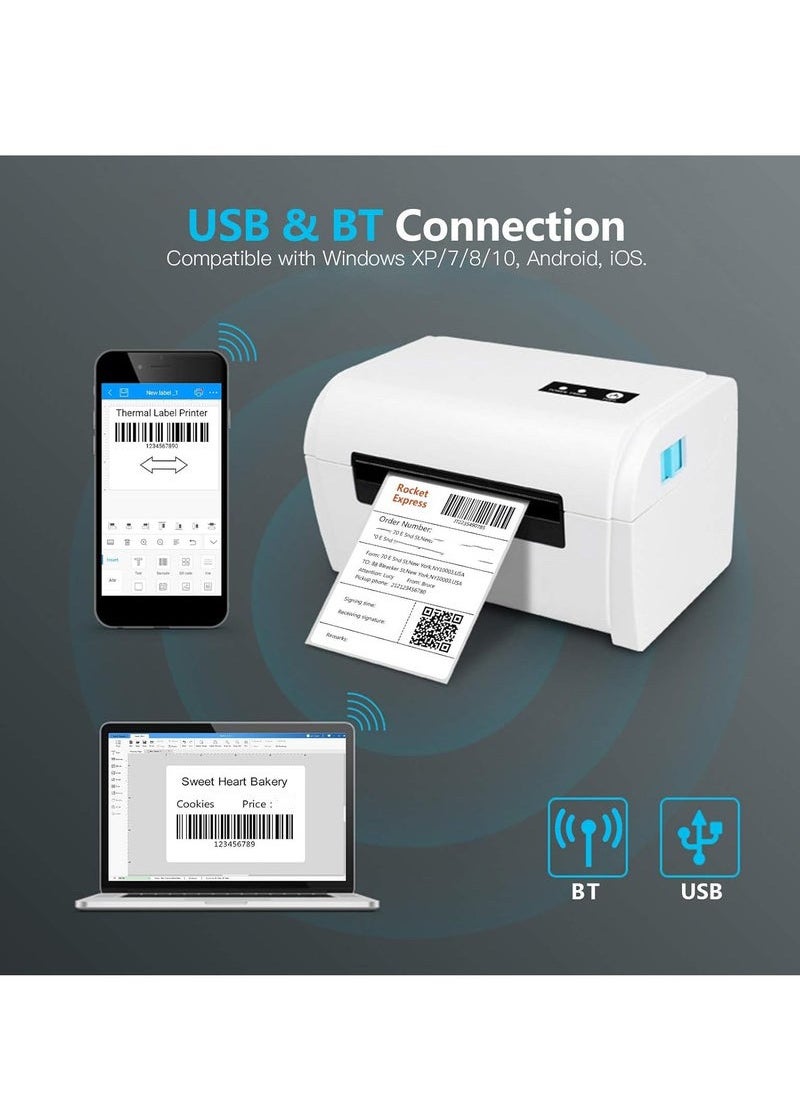 KIIUMI - Thermal Label Printer, USB BT Connection, High Speed Shipping Label Maker, Support 40-110mm Paper Width Compatible with Windows for Supermarket Store Restaurant Logistic - Image 1