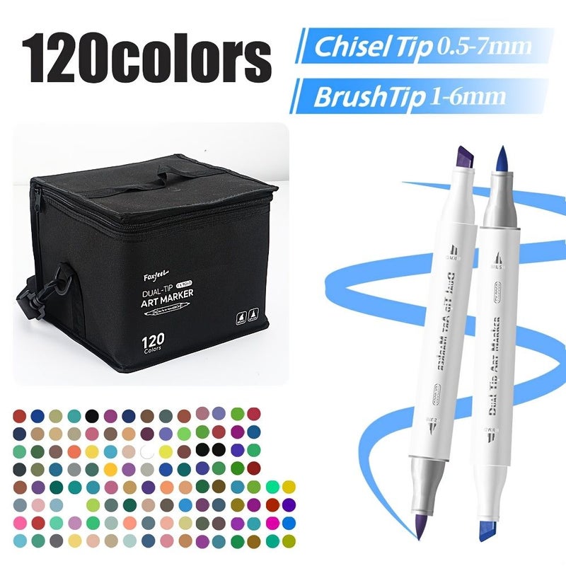 120 Colors Double Ended Markers High Density Fiber Nib For Art Drawing - Image 1