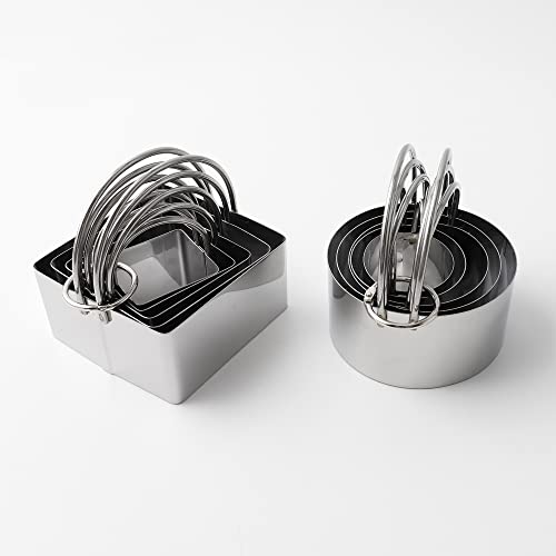 FREESHU Cookie Cutters Set of 10, 5 sizes round and 5 sizes square Stainless steel Biscuit cutters with handles - Image 1