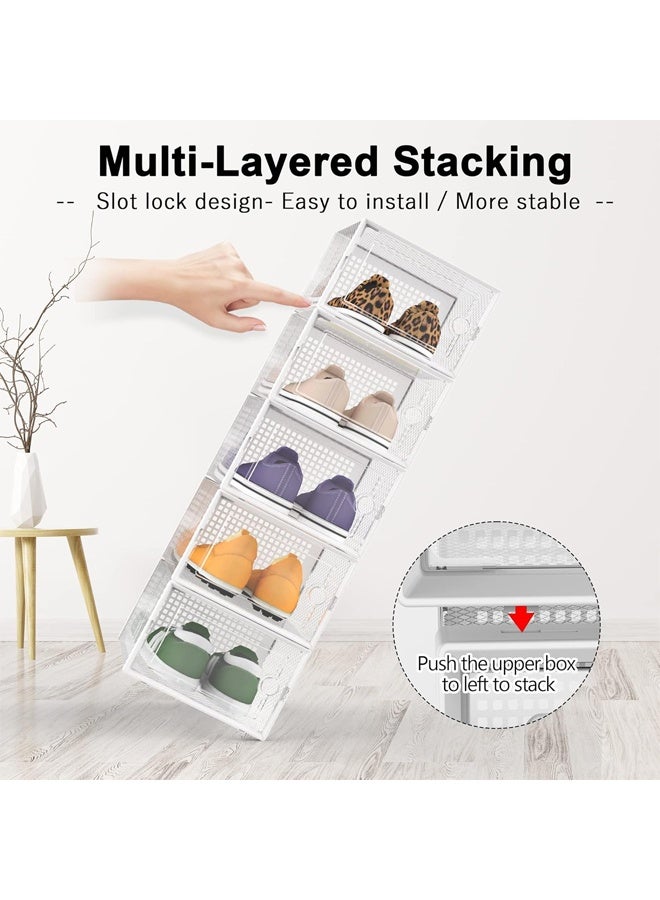 DUNISO 12 Pack Shoe Storage Box，Clear Plastic Stackable Sneaker Containers Bins with Lids， Saving Entrance Space，Dustproof ，Durable，Fit up to Women's Size 10 ，White - Image 2