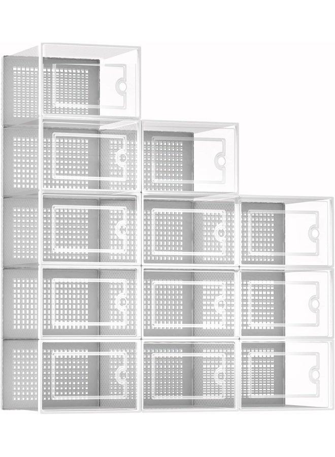 DUNISO 12 Pack Shoe Storage Box，Clear Plastic Stackable Sneaker Containers Bins with Lids， Saving Entrance Space，Dustproof ，Durable，Fit up to Women's Size 10 ，White - Image 1