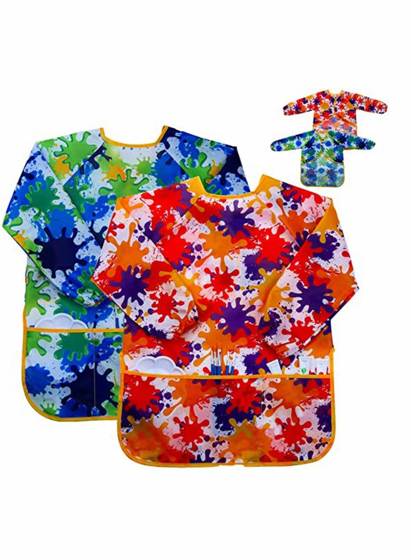 KASTWAVE Kids Art Smock Painting Apron Waterproof Artist Aprons Long Sleeve Lightweight Washable Bibs for Painting Pottery School Baking Painting Craft Lab Activity (Pack of 2) - Image 1