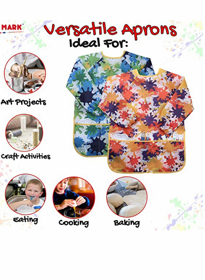 KASTWAVE Kids Art Smock Painting Apron Waterproof Artist Aprons Long Sleeve Lightweight Washable Bibs for Painting Pottery School Baking Painting Craft Lab Activity (Pack of 2) - Image 4