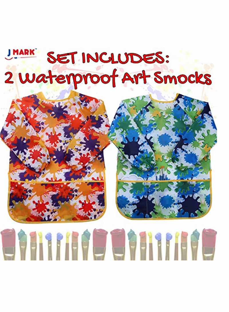 KASTWAVE Kids Art Smock Painting Apron Waterproof Artist Aprons Long Sleeve Lightweight Washable Bibs for Painting Pottery School Baking Painting Craft Lab Activity (Pack of 2) - Image 3