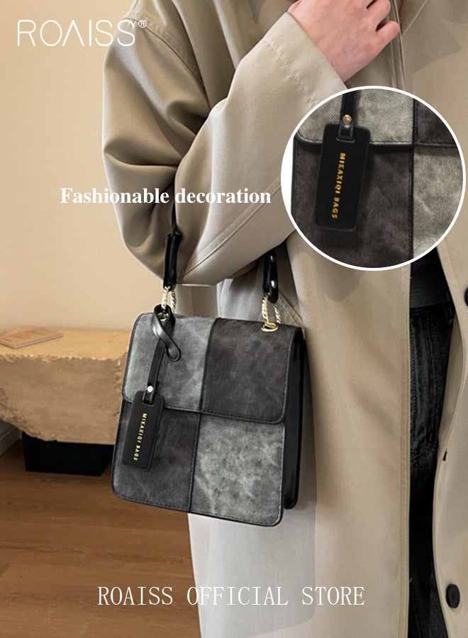 roaiss Women Crossbody Bag Stylish and Personalized with Patchwork Elements Compact Square Design Versatile Decorated with Metal Chain Can be Worn as a Shoulder Bag or Carried by Hand  - Image 5
