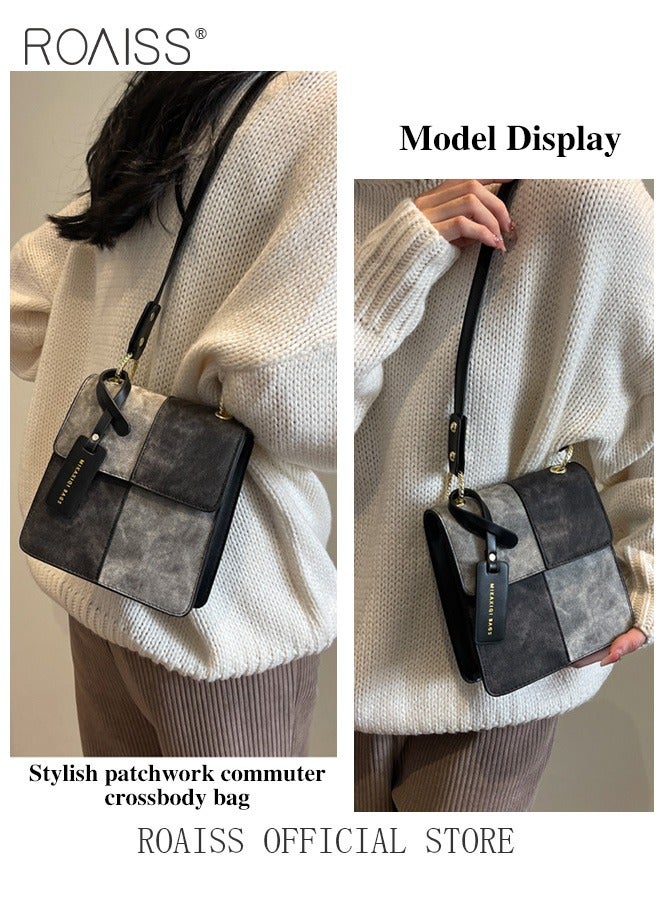roaiss Women Crossbody Bag Stylish and Personalized with Patchwork Elements Compact Square Design Versatile Decorated with Metal Chain Can be Worn as a Shoulder Bag or Carried by Hand  - Image 4