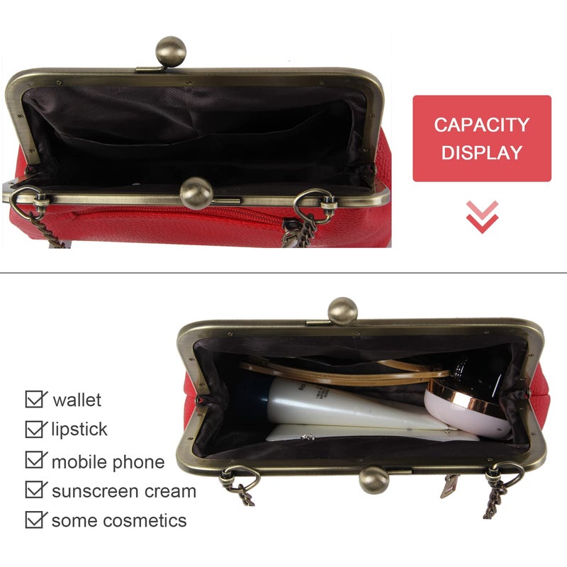 Lanpet Women Classical Kiss Lock Clutch with Chain Strap Shoulder Bag Purse Wallet - Image 5
