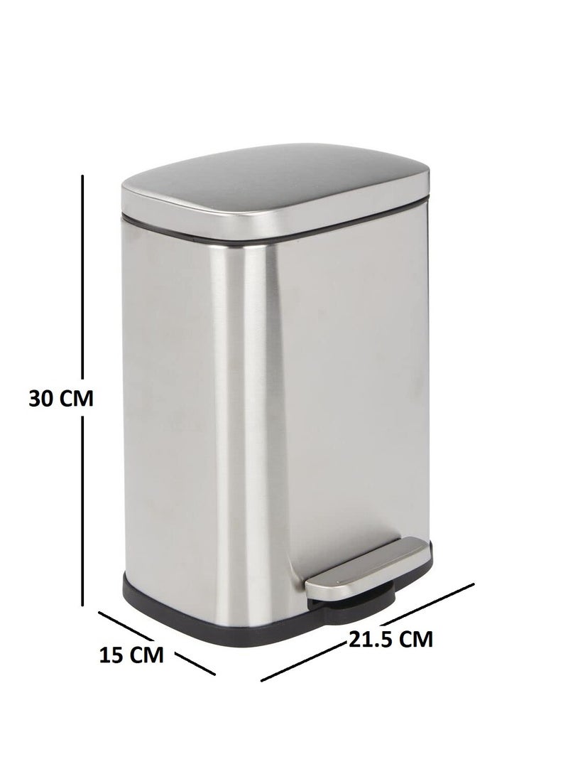 Floret Rectangular Shaped Premium Stainless Steel Pedal Bin Silver and Black 5 L  - Image 2