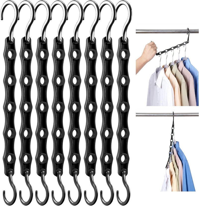 HOUSE DAY Closet Organizers and Storage, Magic Hangers Space Saving Clothes Hangers, Smart Space Saver Sturdy Plastic Hangers with 5 Holes for Heavy Clothes, College Dorm Room Essentials 8 Pack Black - Image 1