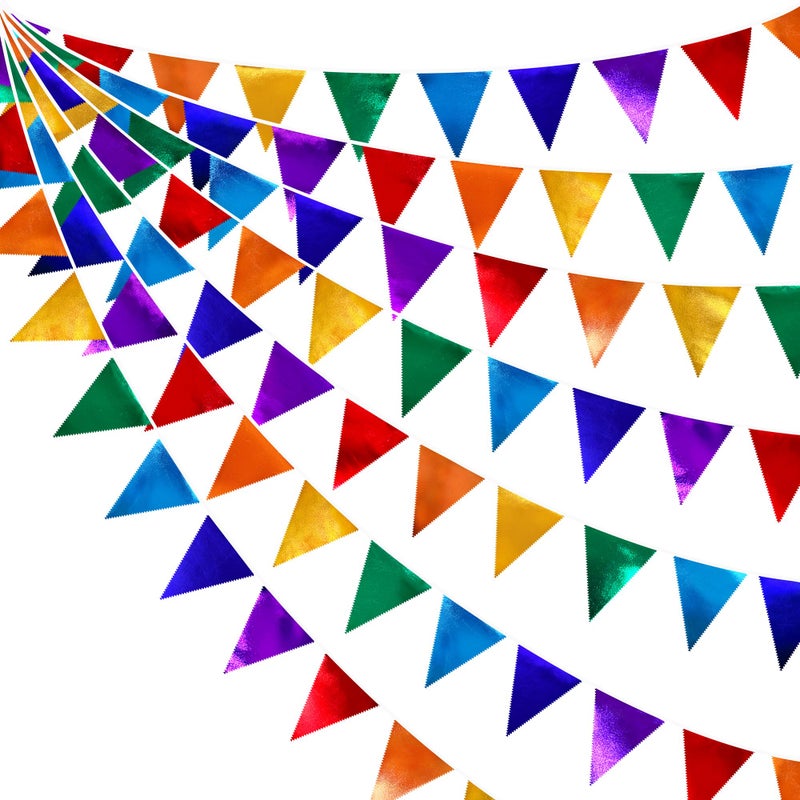pinkblume Rainbow Party Decorations Colorful Metallic Fabric Triangle Pennant Banner Flag Bunting Garland for Rainbow Fiesta Carnival Christmas Birthday Wedding Baby Shower Holiday Outdoor Party Supplies - Image 1