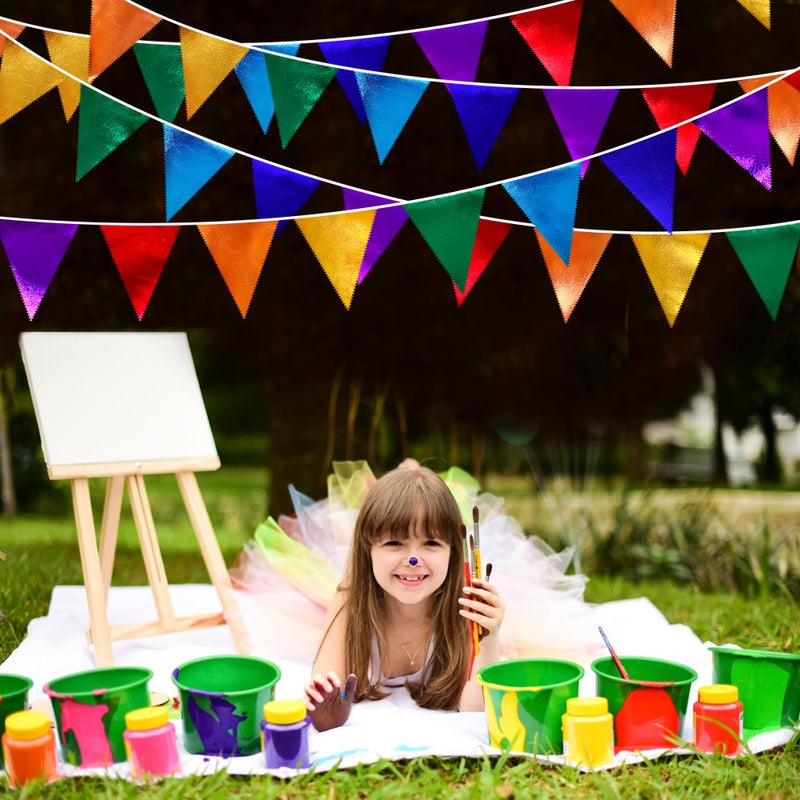 pinkblume Rainbow Party Decorations Colorful Metallic Fabric Triangle Pennant Banner Flag Bunting Garland for Rainbow Fiesta Carnival Christmas Birthday Wedding Baby Shower Holiday Outdoor Party Supplies - Image 4