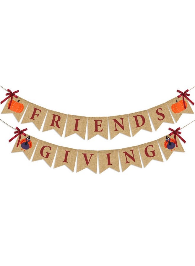 Partyprops Friendsgiving Banner Burlap | Thanksgiving Decorations | ThanksGiving Burlap Banner | Rustic Thanksgiving Friends Giving Turkey Pumpkin Bunting | Thanksgiving Party Supplies Fireplace Mantle Decor - Image 1