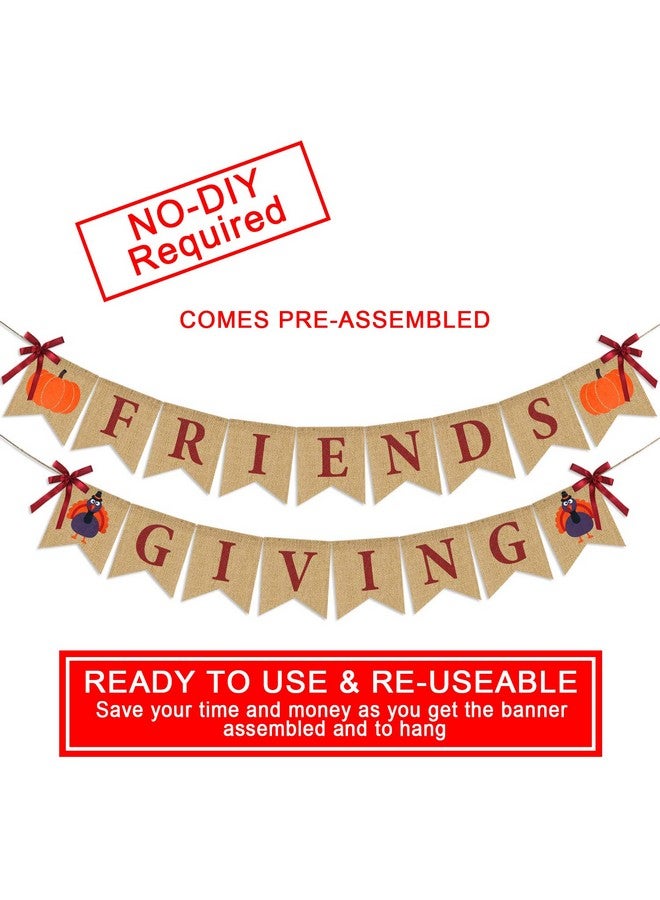 Partyprops Friendsgiving Banner Burlap | Thanksgiving Decorations | ThanksGiving Burlap Banner | Rustic Thanksgiving Friends Giving Turkey Pumpkin Bunting | Thanksgiving Party Supplies Fireplace Mantle Decor - Image 2