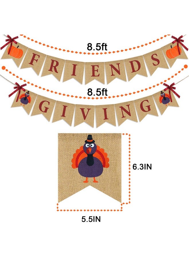 Partyprops Friendsgiving Banner Burlap | Thanksgiving Decorations | ThanksGiving Burlap Banner | Rustic Thanksgiving Friends Giving Turkey Pumpkin Bunting | Thanksgiving Party Supplies Fireplace Mantle Decor - Image 3