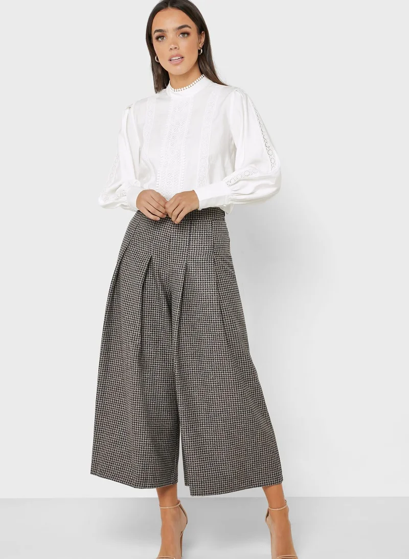 Reserved Gingham Pleated Culotte Pants