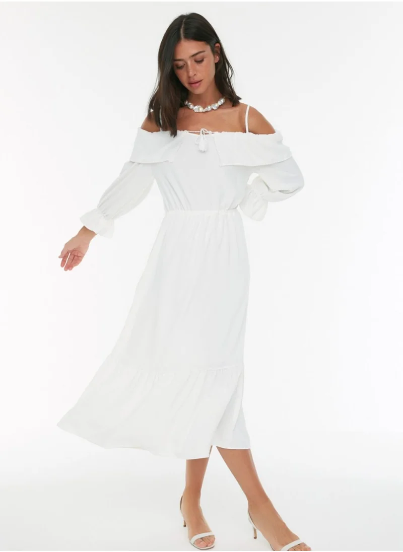 trendyol Bardot Pleated Dress