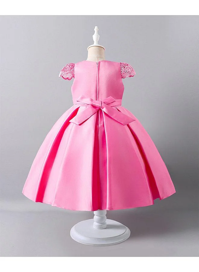 Mark & Mia Mark & Mia Bow Detailed Embroidered Cap Sleeves Party Dress - Pink