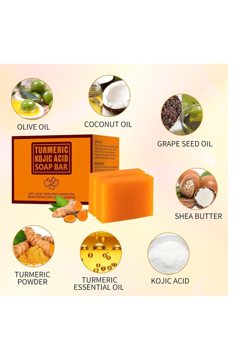YAFUSIPE Koji Acid Soap for Dark Spots Turmeric Soap for Face and Body Kojic Acid Soap Skin Brightening Tumeric Soap for Acne Dark Spots Hand Soap Bar Acne Curcuma Soap for Blemishes Pimples Face Wash 200g/7OZ - Image 3