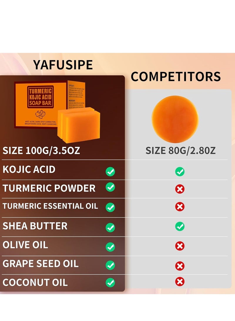YAFUSIPE Koji Acid Soap for Dark Spots Turmeric Soap for Face and Body Kojic Acid Soap Skin Brightening Tumeric Soap for Acne Dark Spots Hand Soap Bar Acne Curcuma Soap for Blemishes Pimples Face Wash 200g/7OZ - Image 4