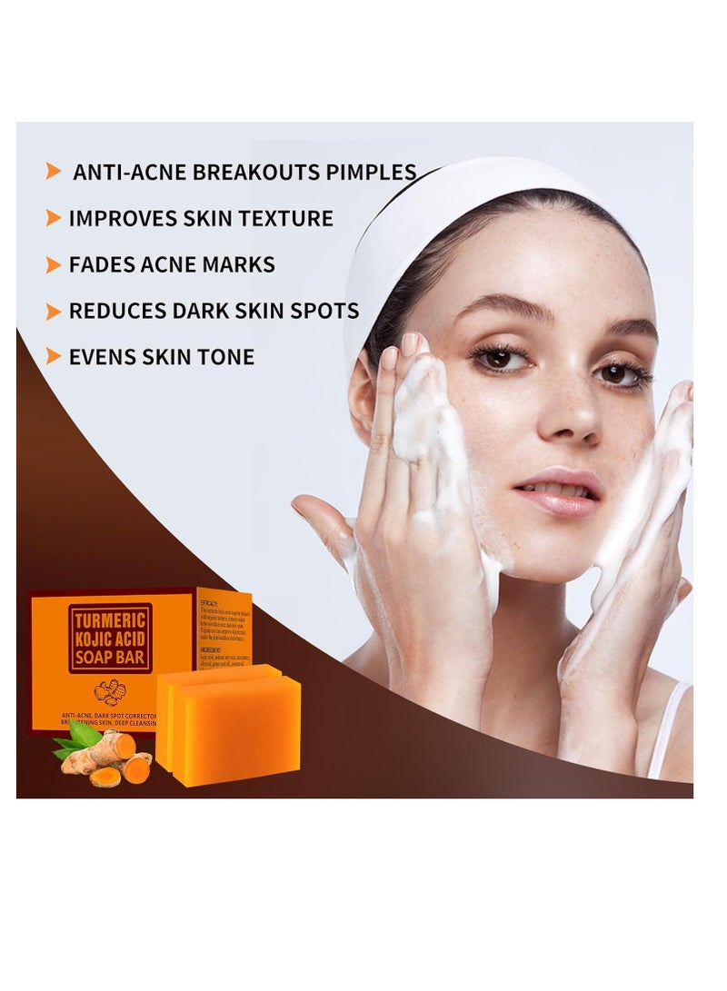 YAFUSIPE Koji Acid Soap for Dark Spots Turmeric Soap for Face and Body Kojic Acid Soap Skin Brightening Tumeric Soap for Acne Dark Spots Hand Soap Bar Acne Curcuma Soap for Blemishes Pimples Face Wash 200g/7OZ - Image 5