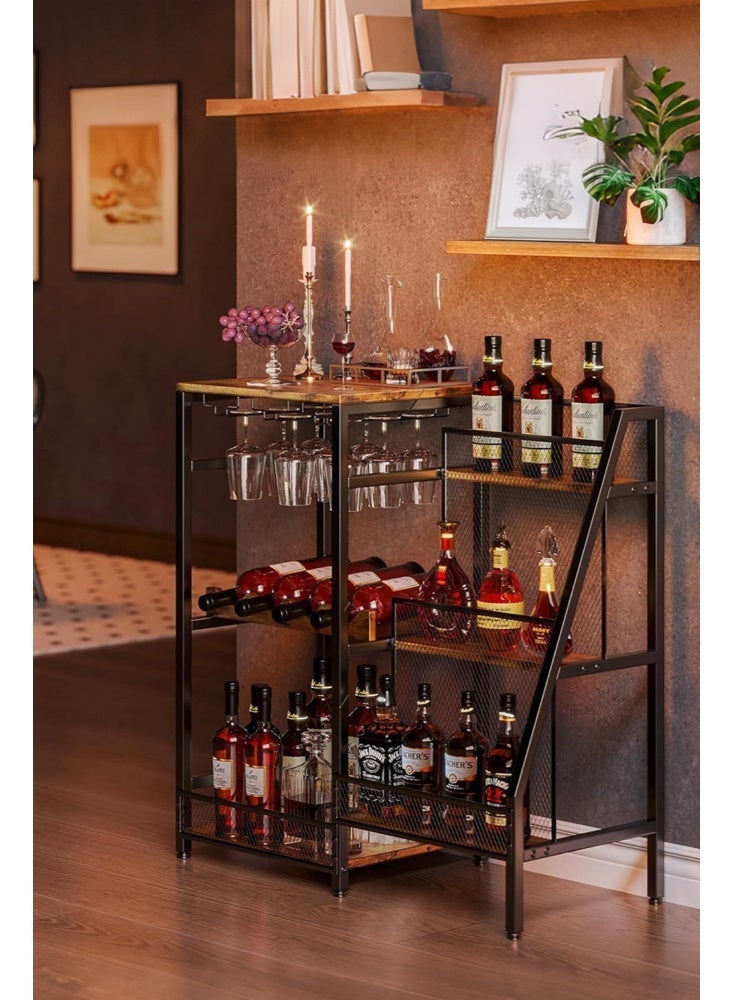 Solerconm Freestanding Wooden Beverage Stand, Versatile Trapezoidal Drinks Bottle Display Rack for Home Bar and Kitchen - Image 5