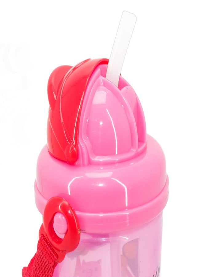 Rachna Leak-Proof Cartoon Print Soft Straw Sipper for Baby | Food-Grade Non-Toxic Flip Top Water Bottle with Strap for Kids | Summer School Picnic Camping - 6611 - Pink - 500ML - Image 3