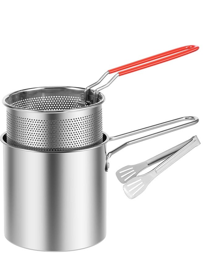 Mini Stainless Steel Deep Fryer Pot with Handle Strainer Basket Small Fryer Oil Mini Fryer Food Grade Fryer Portable Food Cooking Pot Frying Fish Shrimp Chicken Fries - Image 2