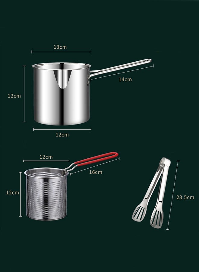 Mini Stainless Steel Deep Fryer Pot with Handle Strainer Basket Small Fryer Oil Mini Fryer Food Grade Fryer Portable Food Cooking Pot Frying Fish Shrimp Chicken Fries - Image 3