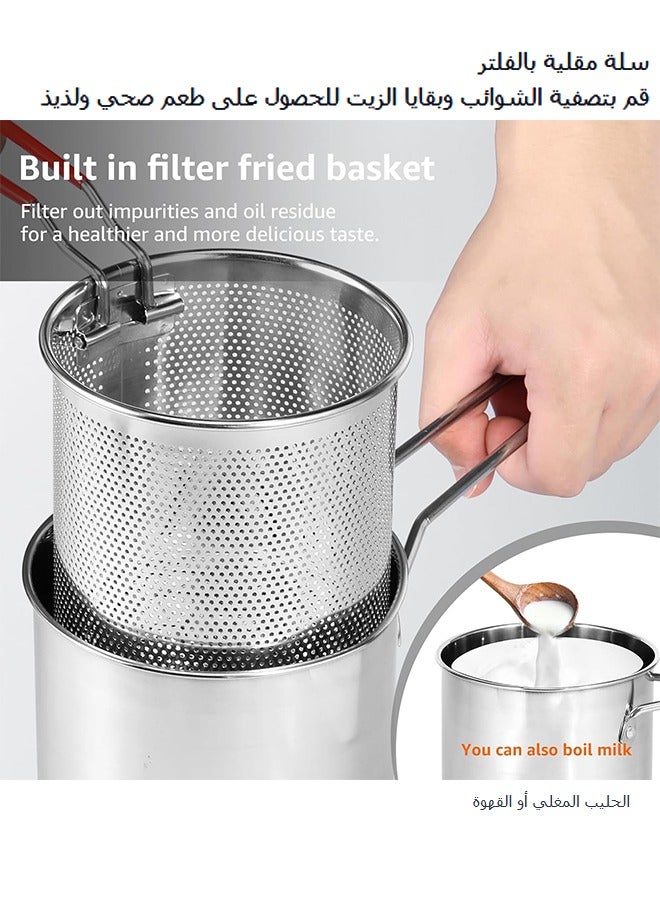 Mini Stainless Steel Deep Fryer Pot with Handle Strainer Basket Small Fryer Oil Mini Fryer Food Grade Fryer Portable Food Cooking Pot Frying Fish Shrimp Chicken Fries - Image 4