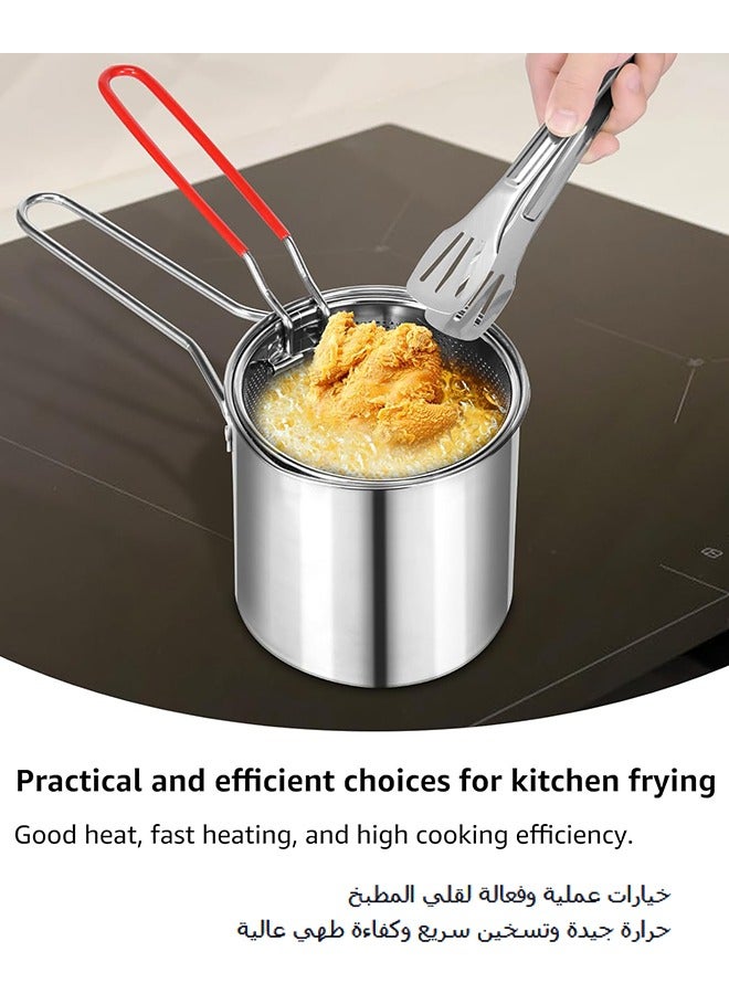 Mini Stainless Steel Deep Fryer Pot with Handle Strainer Basket Small Fryer Oil Mini Fryer Food Grade Fryer Portable Food Cooking Pot Frying Fish Shrimp Chicken Fries - Image 5