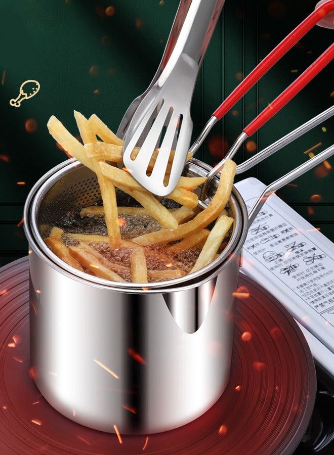 Mini Stainless Steel Deep Fryer Pot with Handle Strainer Basket Small Fryer Oil Mini Fryer Food Grade Fryer Portable Food Cooking Pot Frying Fish Shrimp Chicken Fries - Image 1