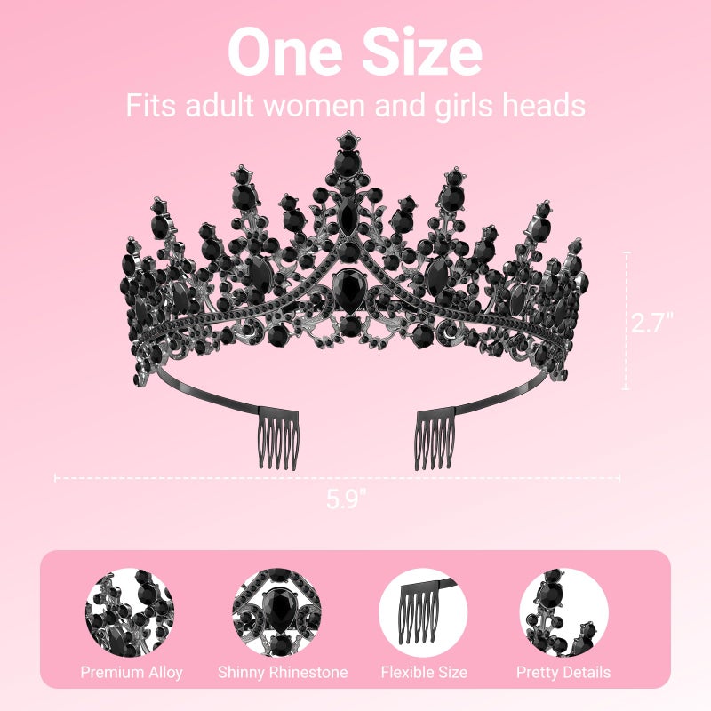 Papoopy Birthday Tiara and Crown with Sash, Birthday Tiara for Women Party (Black) - Image 2