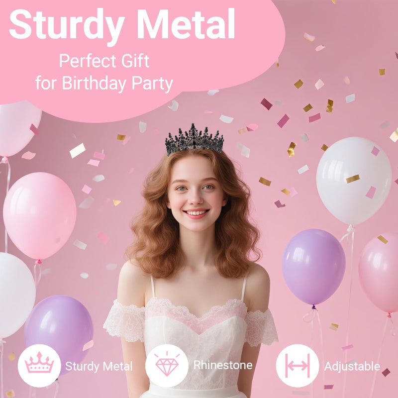 Papoopy Birthday Tiara and Crown with Sash, Birthday Tiara for Women Party (Black) - Image 3