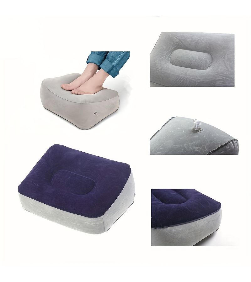 Grey Portable Inflatable Footrest Cushion for Travel Office Home Leg Support - Image 2