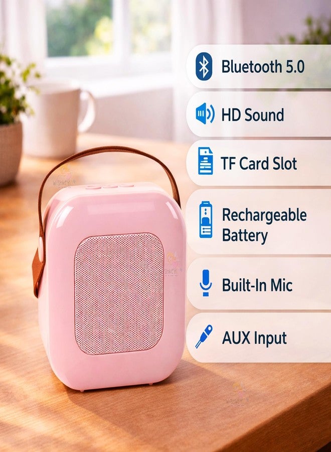 WISHKEY Rechargeable Karaoke Mic with Speake for Singing Wireless Mini Portable Bluetooth Karaoke Mic with Built-in Speaker, LED Lights Fun Toy & Birthday Gift for Kids, Boys, Girls & Adults (Pink) - Image 5