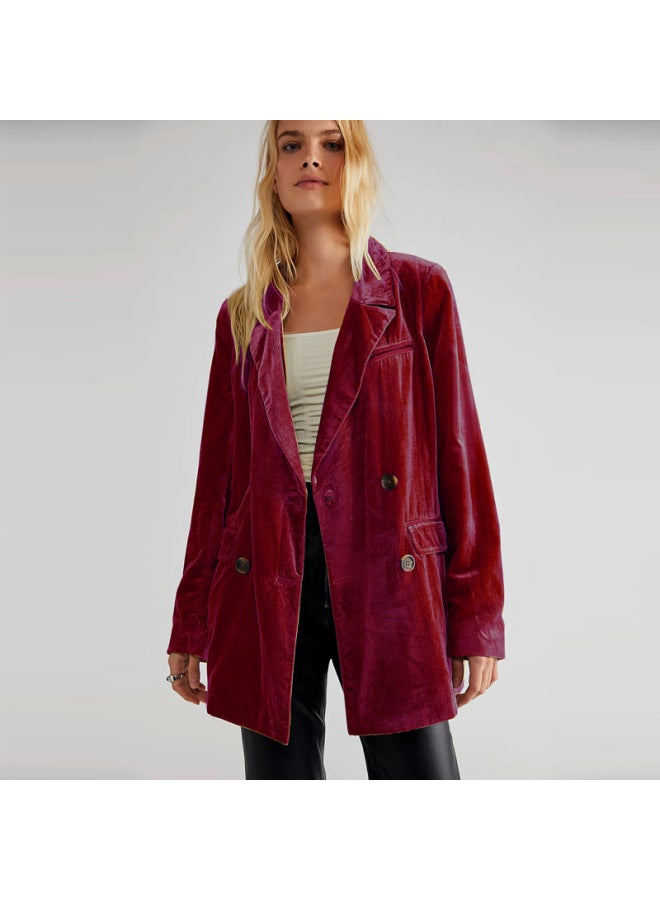 Women's New Retro Style Elegant Commuter Long-sleeve Velvet Slit Blazer Jacket For Women