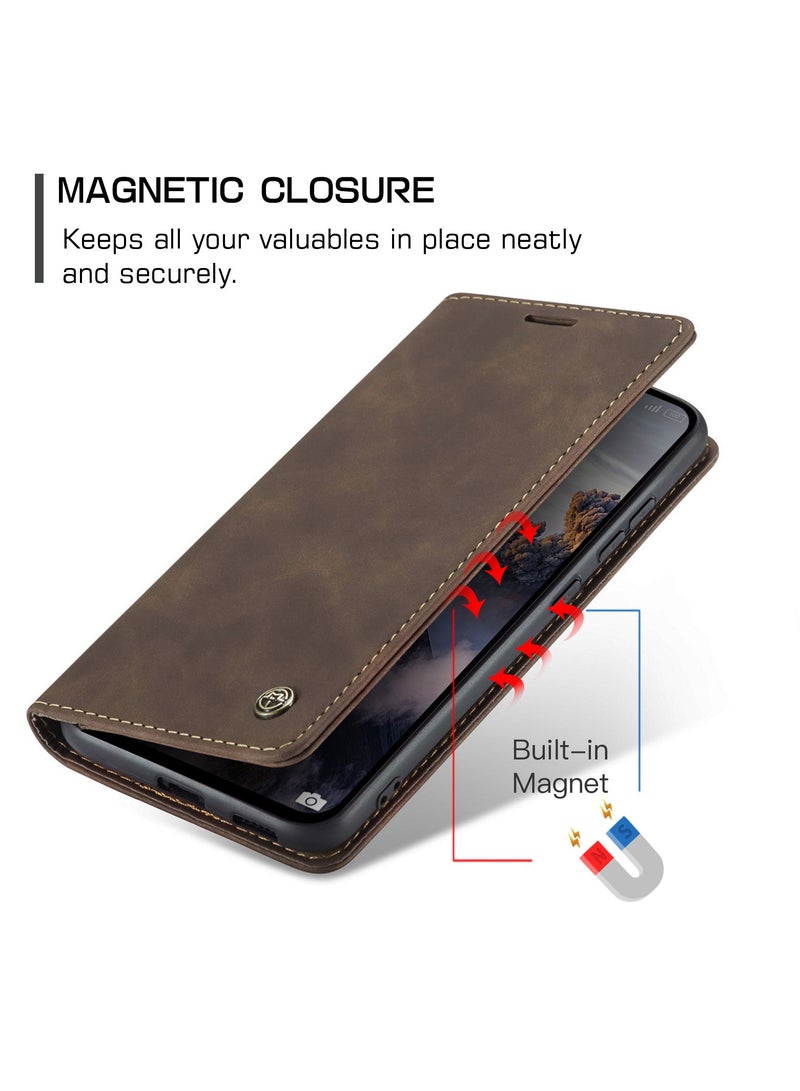 كيس مي جراب موبايل من الجلد الصناعي الفاخر  013 وحامل للكروت و البطاقات متوافق مع Redmi Note 14 4G (كوفي) - Image 3