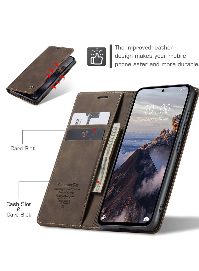 كيس مي جراب موبايل من الجلد الصناعي الفاخر  013 وحامل للكروت و البطاقات متوافق مع Redmi Note 14 4G (كوفي) - Image 4