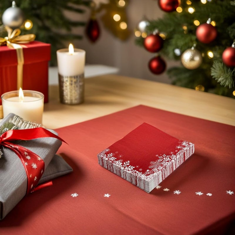 60pcs Red Snowflake Disposable Paper Napkins for Christmas Party, Holiday Dinner and Wedding, Decorative Guest Hand Towels for Winter Celebration - Image 4