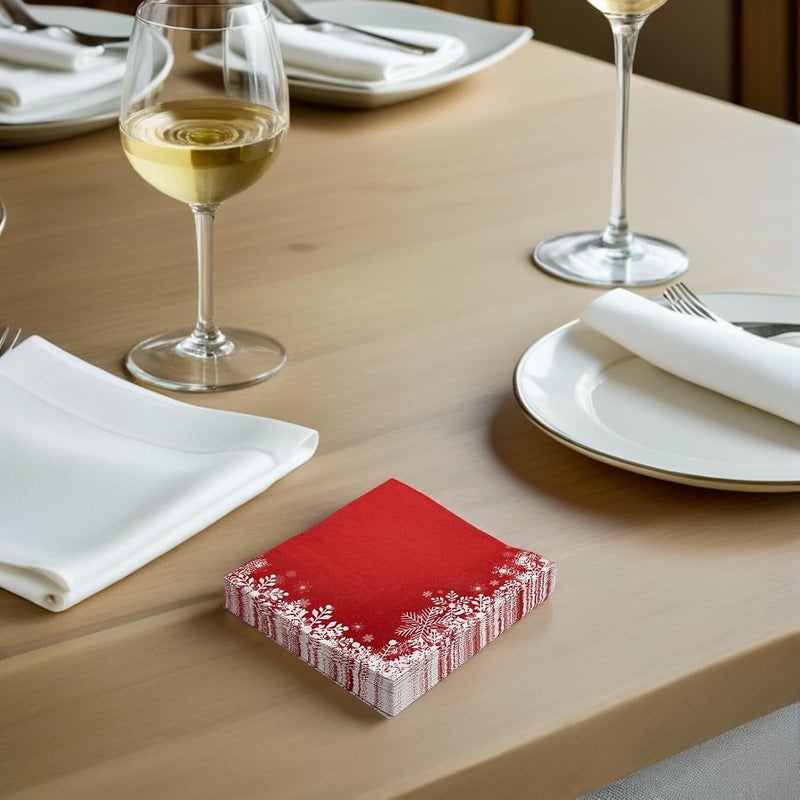 60pcs Red Snowflake Disposable Paper Napkins for Christmas Party, Holiday Dinner and Wedding, Decorative Guest Hand Towels for Winter Celebration - Image 5