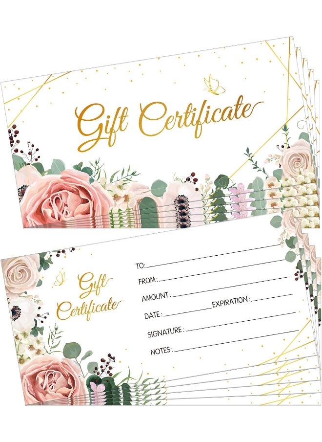 Home Trove Zonon 100 Pieces Blank Present Certificate Cards Double-Sided Floral Printing Gold Foil Customer Client Paper Voucher  - Image 1