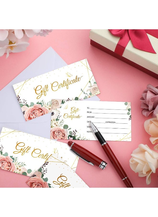 Home Trove Zonon 100 Pieces Blank Present Certificate Cards Double-Sided Floral Printing Gold Foil Customer Client Paper Voucher  - Image 2