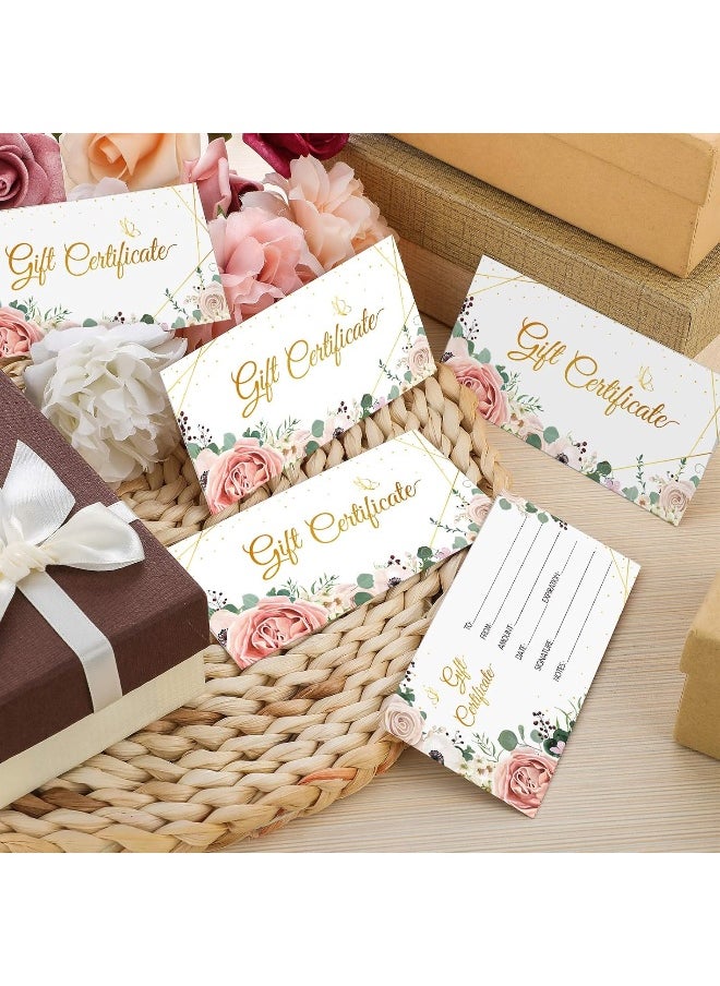 Home Trove Zonon 100 Pieces Blank Present Certificate Cards Double-Sided Floral Printing Gold Foil Customer Client Paper Voucher  - Image 4