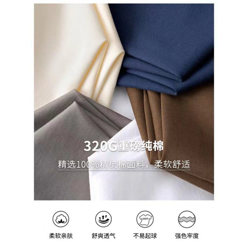 High-end 320g heavy combed cotton American round neck men's T-shirt men's and women's large version plus size summer trend bottoming shirt - Image 4