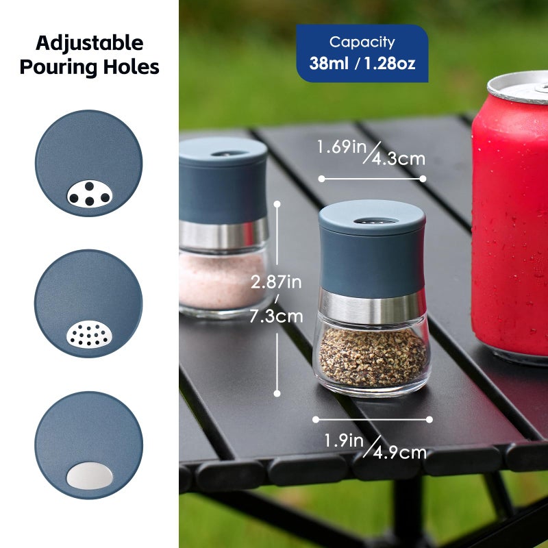 Vzaahu Mini Salt and Pepper Shakers 2 Set Blue1.28oz, Small Spice Dispenser with Adjustable Pour Holes, Perfect for Table, Kitchen, Travel - Image 2