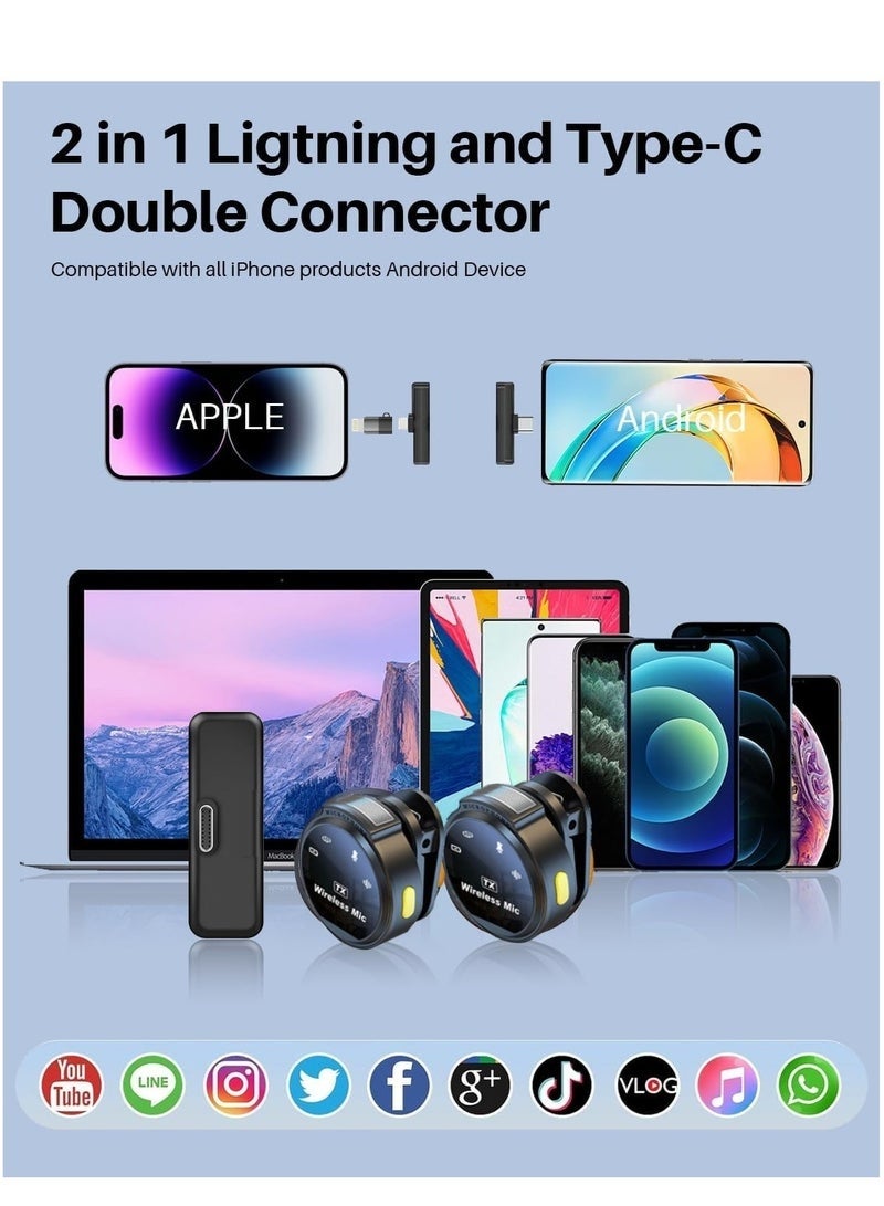Wireless Lavalier Microphone for iPhone/Android with Lightning/USB C 2 TX+2 RX+Charging Case Mini Microphone with Noise Cancellation 30H Battery Clip on Lapel Mic for Video Recording Vlog - Image 2