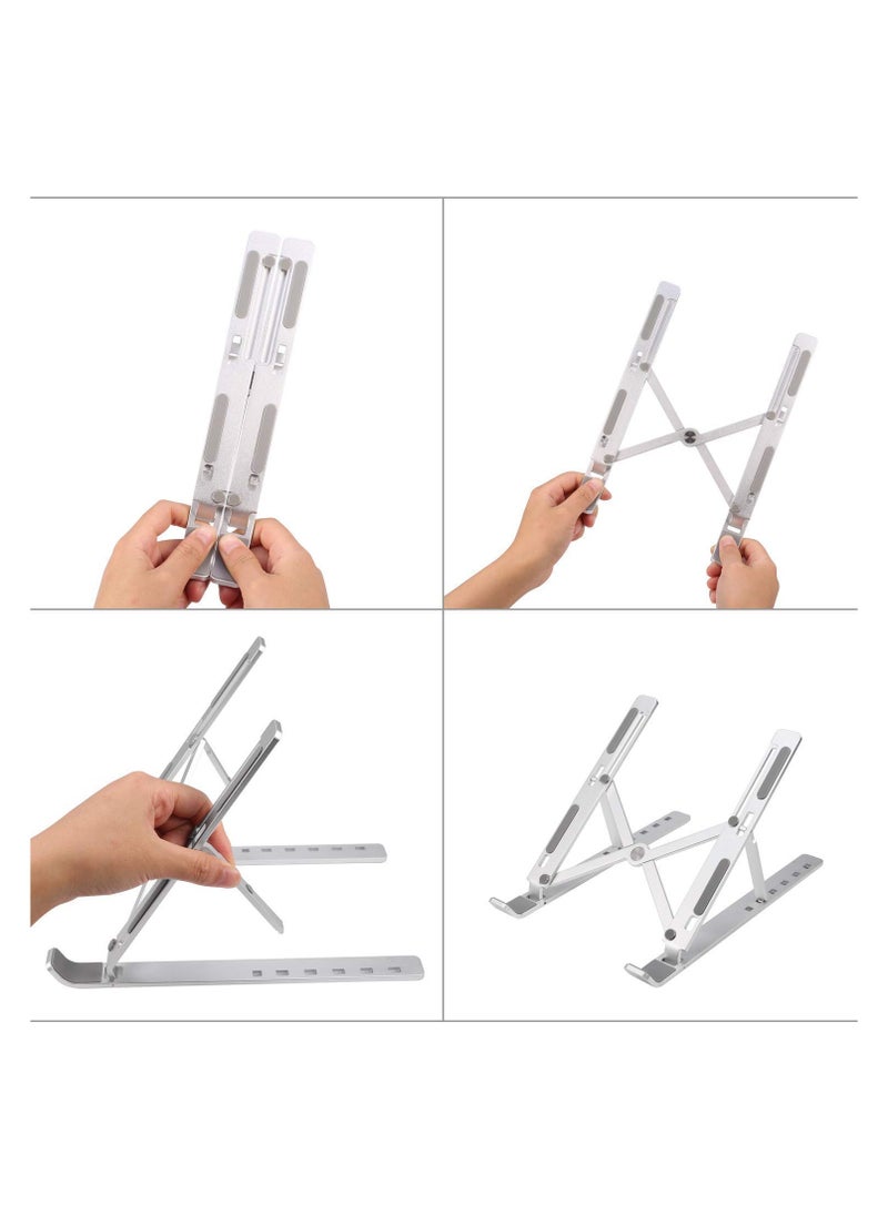 HUMI HOMES - HUMI HOMES Aluminum Foldable Laptop Tabletop Stand, Fold-Up, Adjustable, Ventilated, Portable Holder for Desk | Laptop Stand Up to 15.6-Inch Laptop, All Mac, Tab, and Mobile (Silver) - Image 1