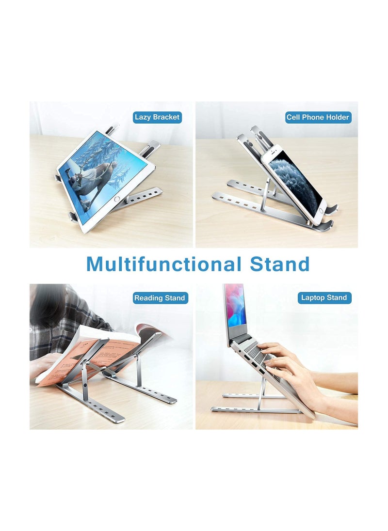 HUMI HOMES - HUMI HOMES Aluminum Foldable Laptop Tabletop Stand, Fold-Up, Adjustable, Ventilated, Portable Holder for Desk | Laptop Stand Up to 15.6-Inch Laptop, All Mac, Tab, and Mobile (Silver) - Image 1