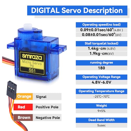 Smraza 10 Pcs SG90 9G Micro Servo Motor Kit for RC Robot Arm/Hand/Walking Helicopter Airplane Car Boat Control with Cable, Mini Servos for Arduino Project - Image 4