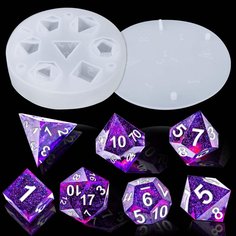 Juome Resin Molds - Silicone Molds for Epoxy Resin Casting with 7 Standard Dice Cavities, DIY Dice Making, Tabletop Gaming Gift - Image 1